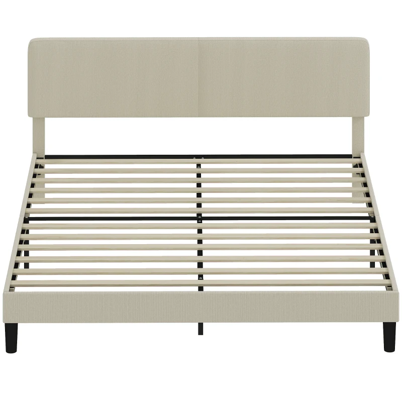 HOMCOM King Size Bed Frame with Adjustable Upholstered Headboard Platform Bed Frame Wood Slat Support Noise Free Light Grey