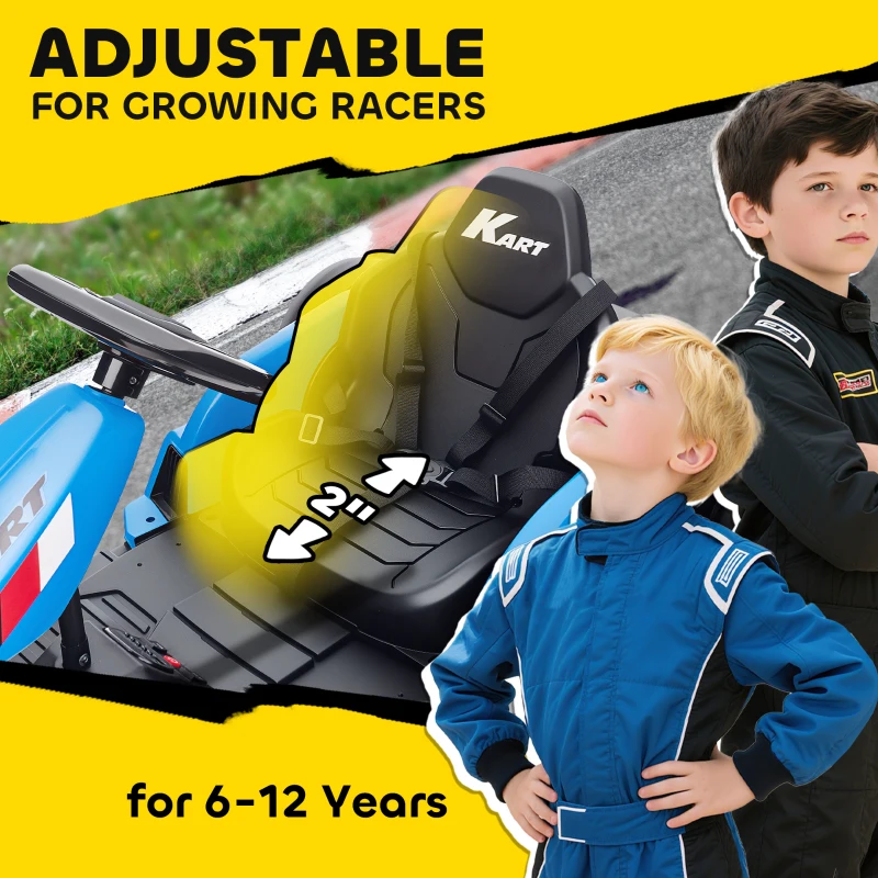 Qaba 24V Electric Go Kart with Dual 150W Motors, Adjustable Seat & 11.2MPH High Speed, Slow Start, 5-Point Harness, Blue
