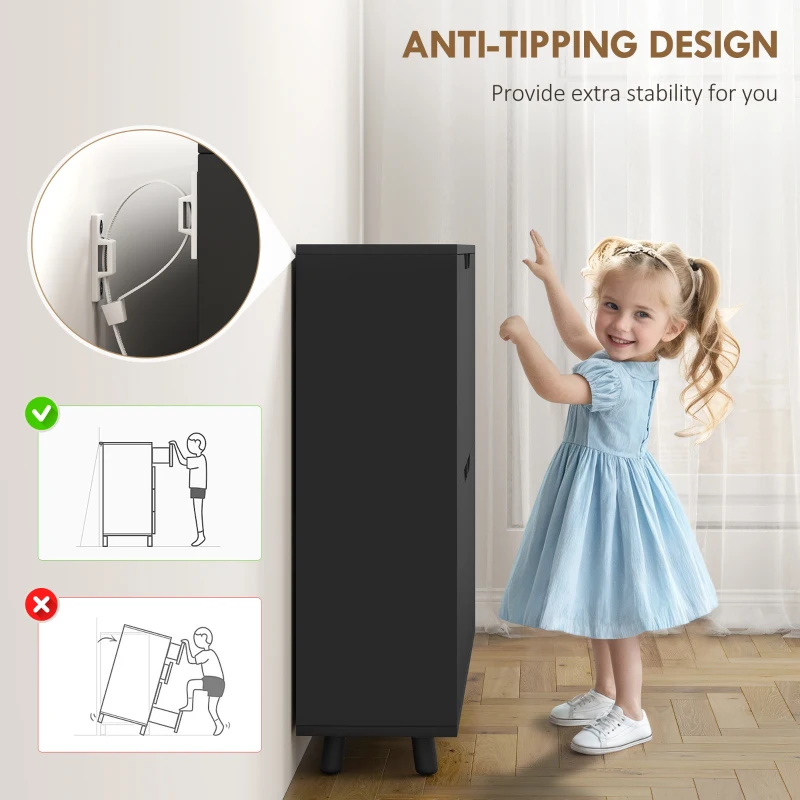 HOMCOM Narrow Shoe Cabinet, Shoe Storage Cabinet with 4 Flip Drawers and Adjustable Shelves for 16 Pairs of Shoes, Black