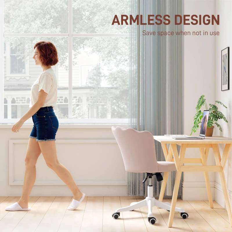 HOMCOM Office Chair, Armless Swivel Desk Chair with Adjustable Height, Backrest, Tilt Function for Office, Vanity, Pink