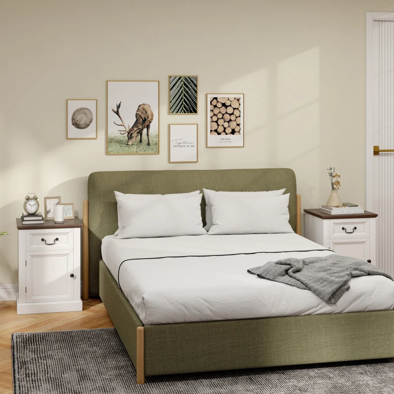 HOMCOM Side Table Set of 2, End Tables with Drawer and Cabinet, Nightstands for Small Spaces, Living Room, White