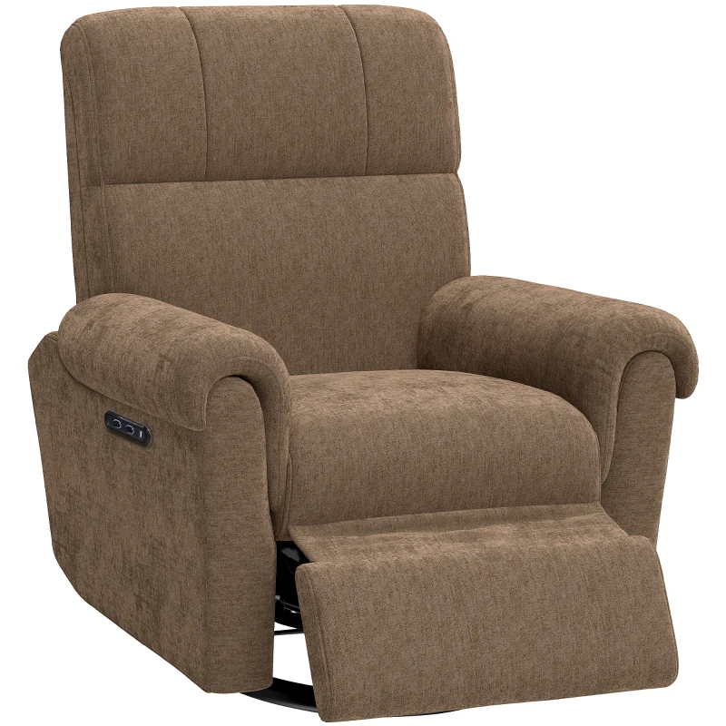 HOMCOM Power Recliner Chair, Fabric Upholstered Recliner Chair with USB Ports, Swivel and Rocking Function, Footrest