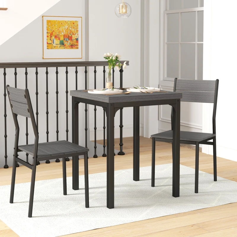 HOMCOM Dining Table Set for 2, 3 Piece Kitchen Table and Chairs with Metal Legs for Small Spaces, Grey Wood Effect