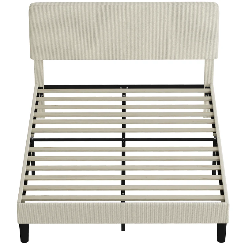 HOMCOM Queen Size Bed Frame with Adjustable Upholstered Headboard Platform Bed Frame Wood Slat Support Noise Free Light Grey