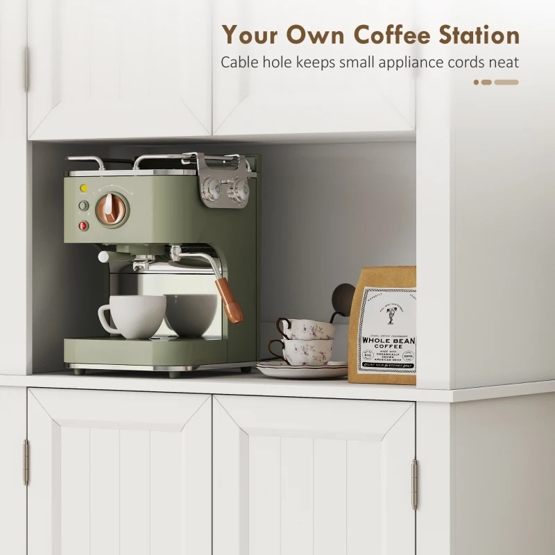 HOMCOM 73" Kitchen Pantry Cabinet, Freestanding Kitchen Hutch with 12 Door Shelves, Adjustable Shelves, Microwave Stand, White