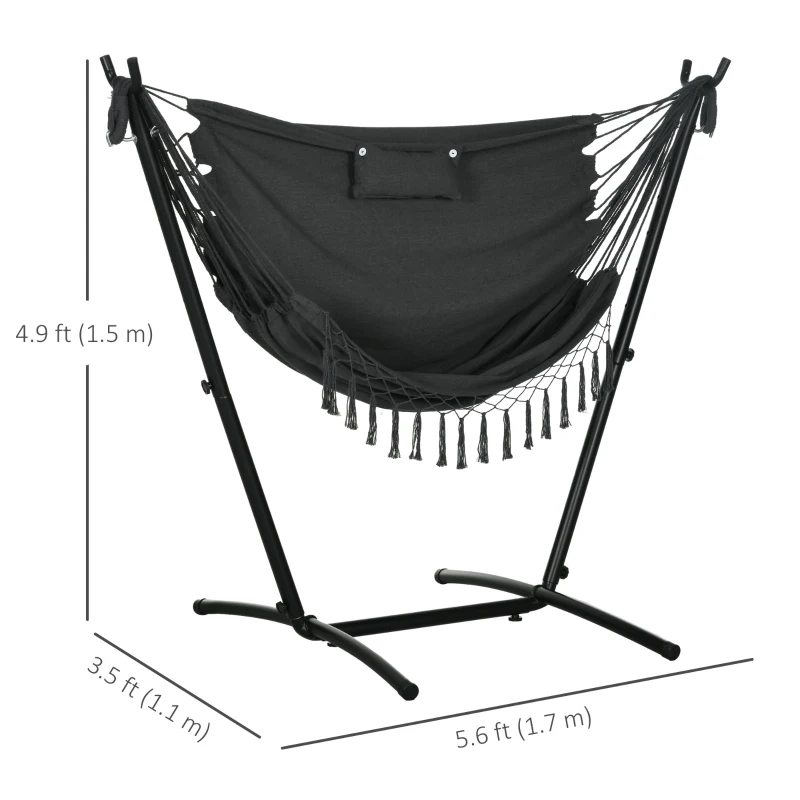 Outsunny Patio Hammock Chair with Stand, Outdoor Hammock Swing Hanging Lounge Chair with Side Pocket and Headrest, Dark Grey