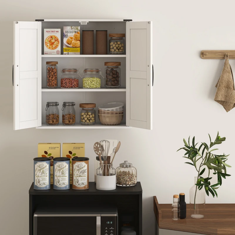 HOMCOM Bathroom Wall Cabinet, Wall Mounted Medicine Cabinet with Barn Doors and Adjustable Shelves, Over The Toilet, White