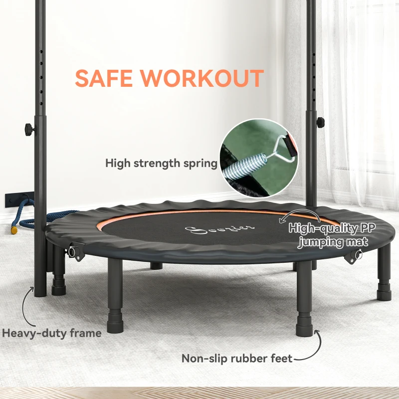 Soozier 45" Foldable Mini Fitness Trampoline, with Adjustable Foam Handle, Orange