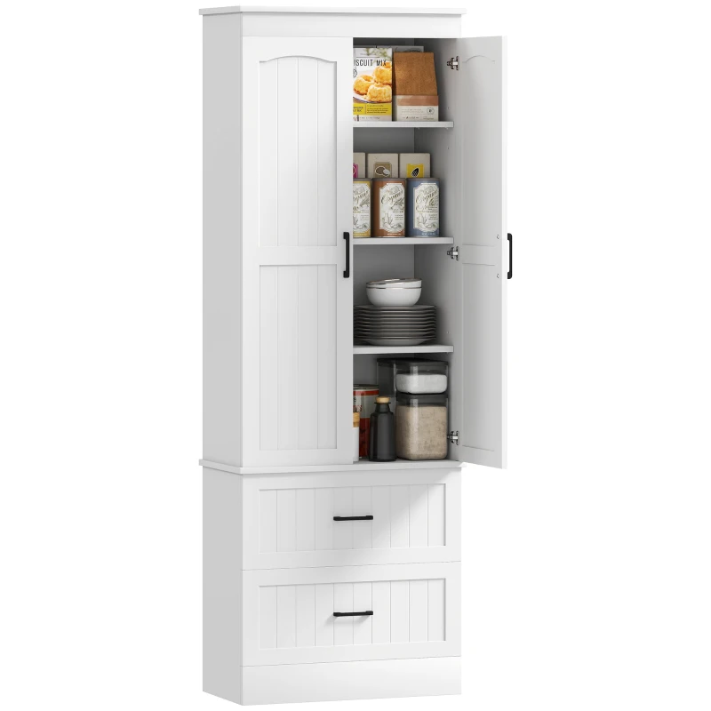 HOMCOM Tall Pantry Cabinet, 67" Kitchen Storage Cabinet with Adjustable Shelves and 2 Drawers for Kitchen, Dining Room, White