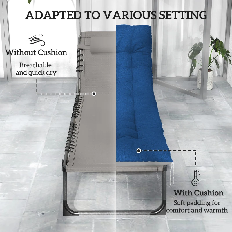 Outsunny Outdoor Lounge Chair Set of 2, Folding Chaise Lounge Tanning Chair with Cushion, Side Pocket, Brown/Blue