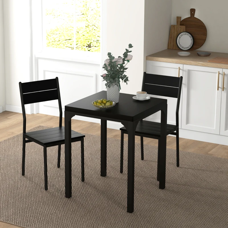 HOMCOM Dining Table Set for 2, 3 Piece Kitchen Table and Chairs with Metal Legs for Small Spaces, Black