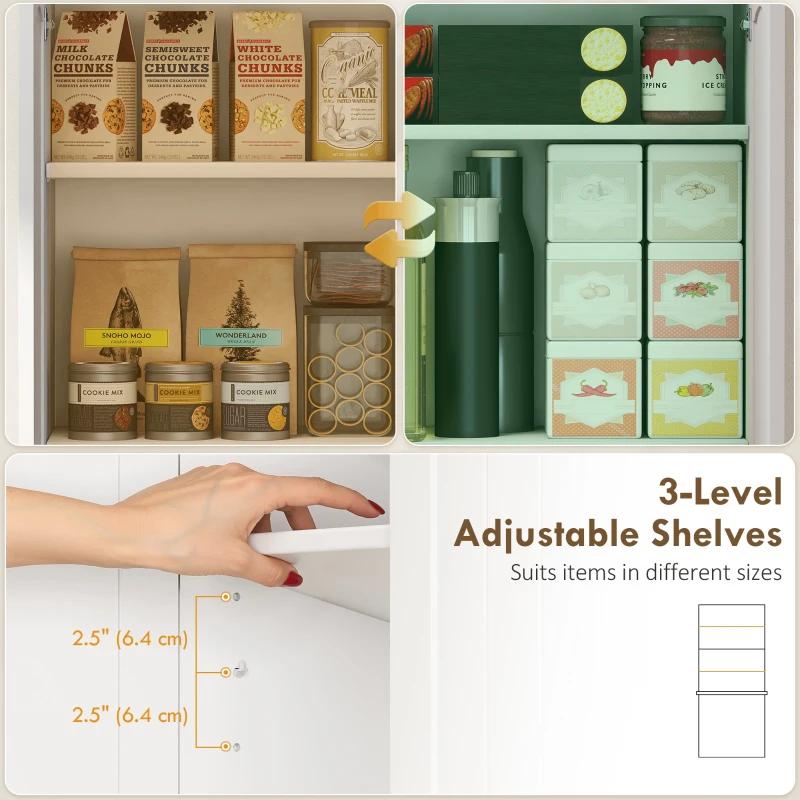 HOMCOM Tall Pantry Cabinet, 67" Kitchen Storage Cabinet with Adjustable Shelves and 2 Drawers for Kitchen, Dining Room, White