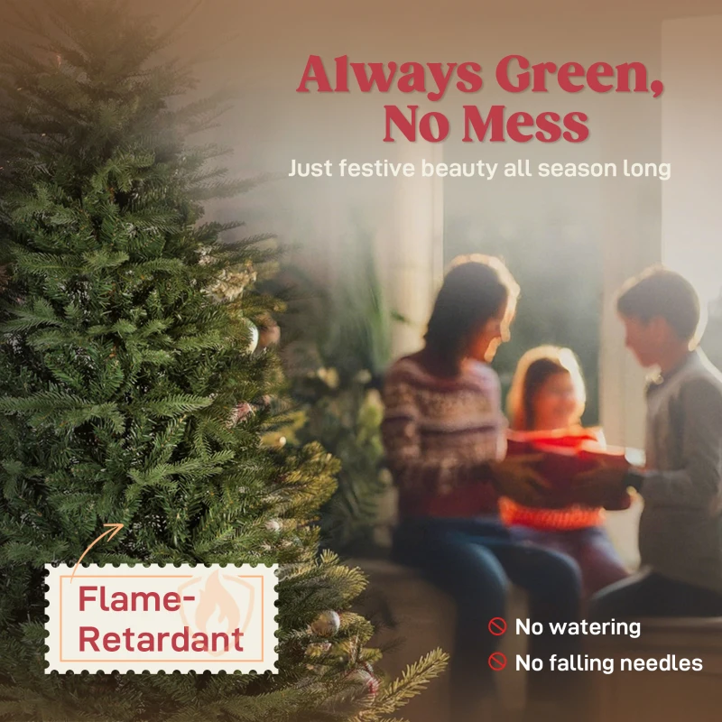 HOMCOM 7 ft Artificial Christmas Tree with Dense Realistic Branches, Full Ponderosa Fir, Hinged Xmas Tree, Easy Assembly