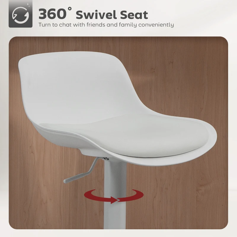 HOMCOM Counter Height Bar Stools Set of 2, Streamlined Bar Chairs with Adjustable Height and Swivel PU Leather Seat, White