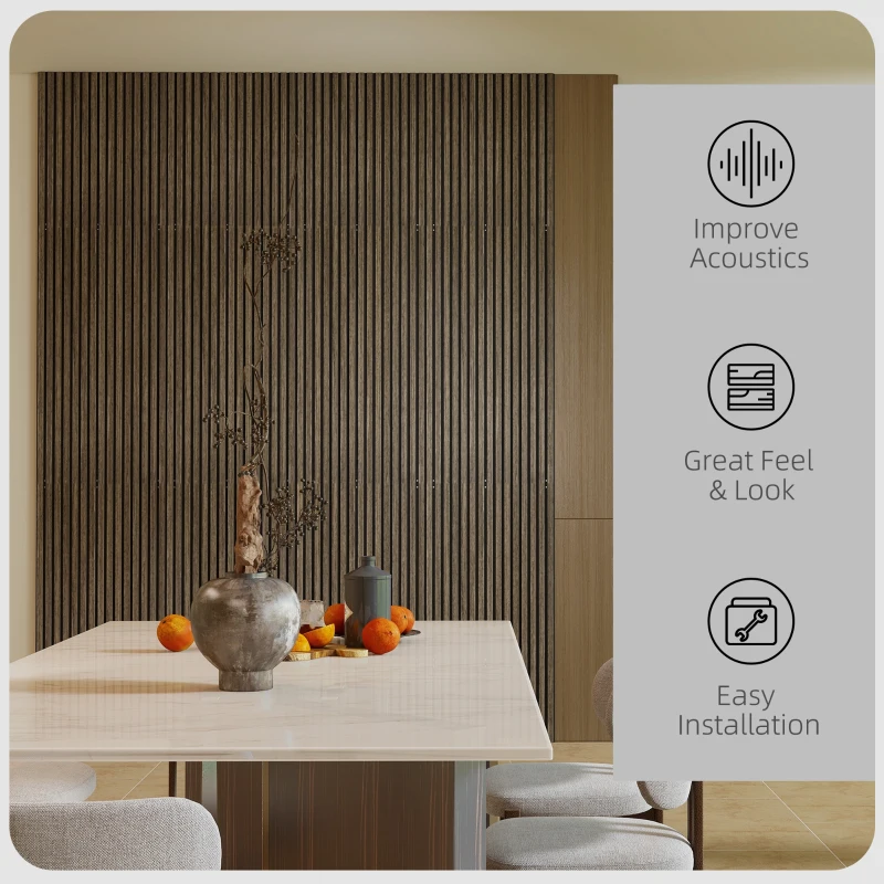 HOMCOM 47" x 24" Wood Panels for Wall, 4 Pack Acoustic Panels, Sound Absorbing Slat Wall for Wall Decor, Home, Walnut