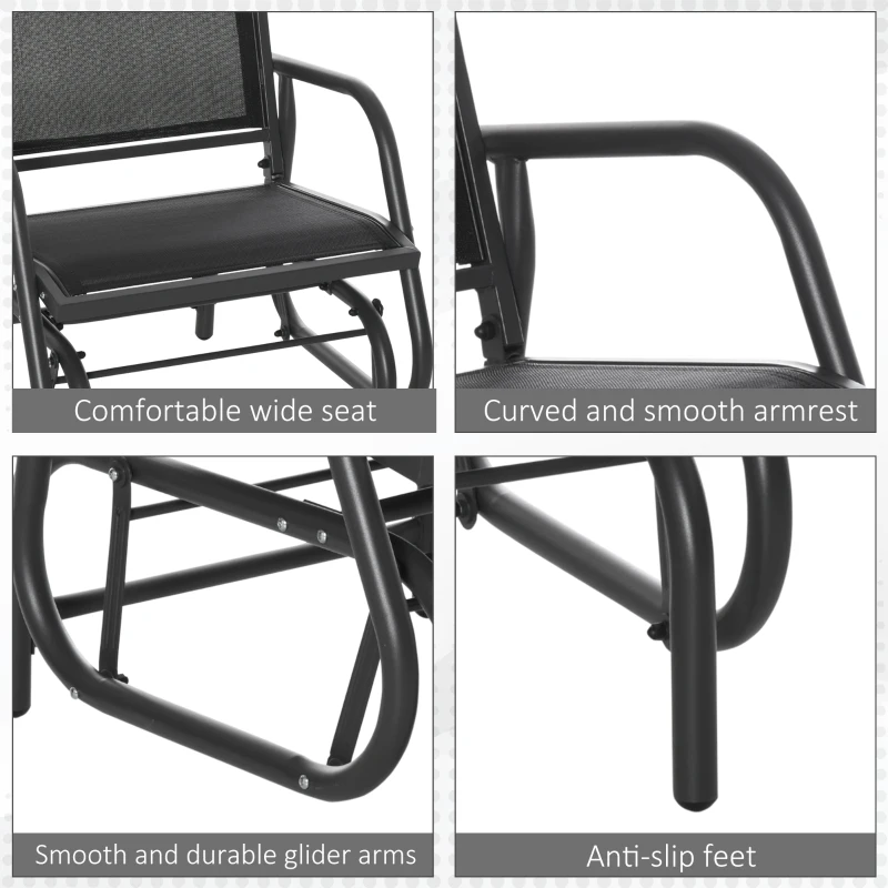 Outsunny Patio Glider Set of 2 Outdoor Glider Chair with Breathable Mesh Seat & Backrest, Armrests and Metal Frame, Black