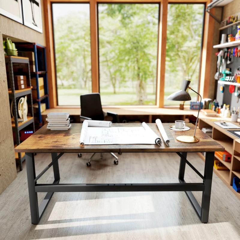 HOMCOM 71 Inch Computer Desk, Home Office Desk, Simple Study Writing Table with Adjustable Feet, Modern Style, Brown