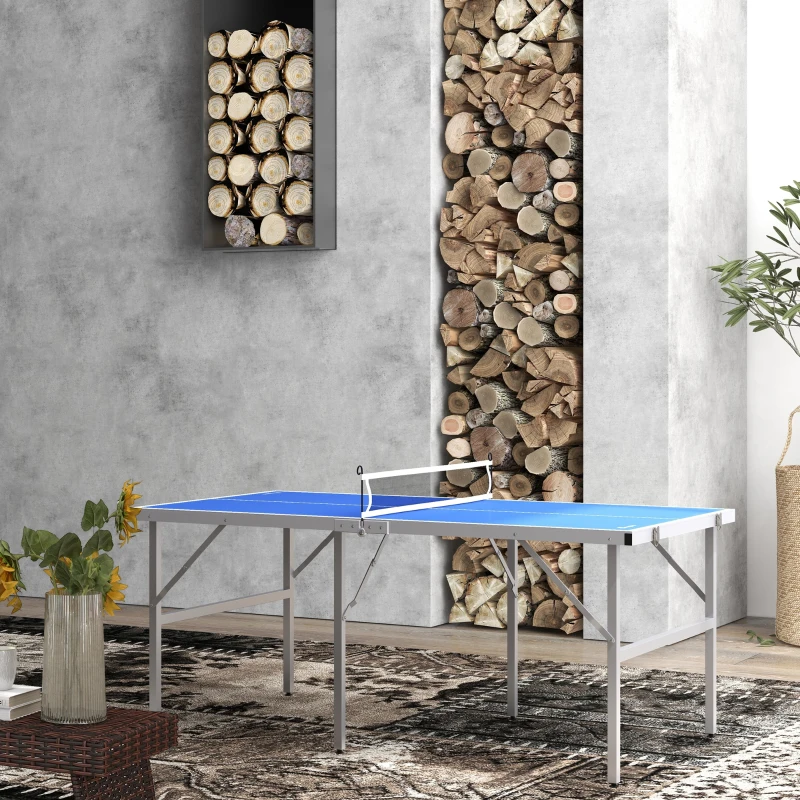 Soozier Portable Ping Pong Table Set, Foldable Table Tennis Table with Net, 2 Paddles, 3 Balls for Outdoor Indoor, Blue