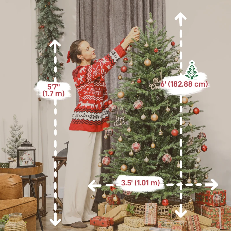 HOMCOM 6 ft Artificial Christmas Tree with Dense Realistic Branches, Full Ponderosa Fir, Hinged Xmas Tree, Easy Assembly