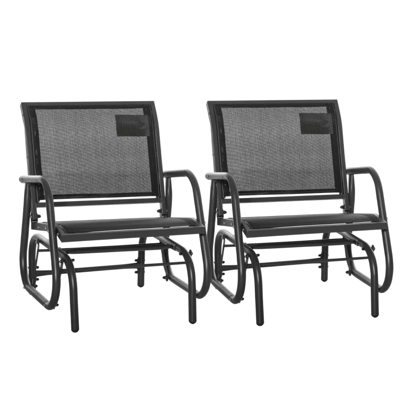Outsunny Patio Glider Set of 2 Outdoor Glider Chair with Breathable Mesh Seat & Backrest, Armrests and Metal Frame, Black