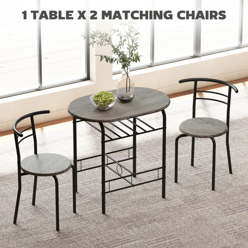 HOMCOM Dining Table Set of 3, 31.5" Kitchen Table and Chairs Set for 2 with Shelf, for Small Space, Dining Room, Living Room