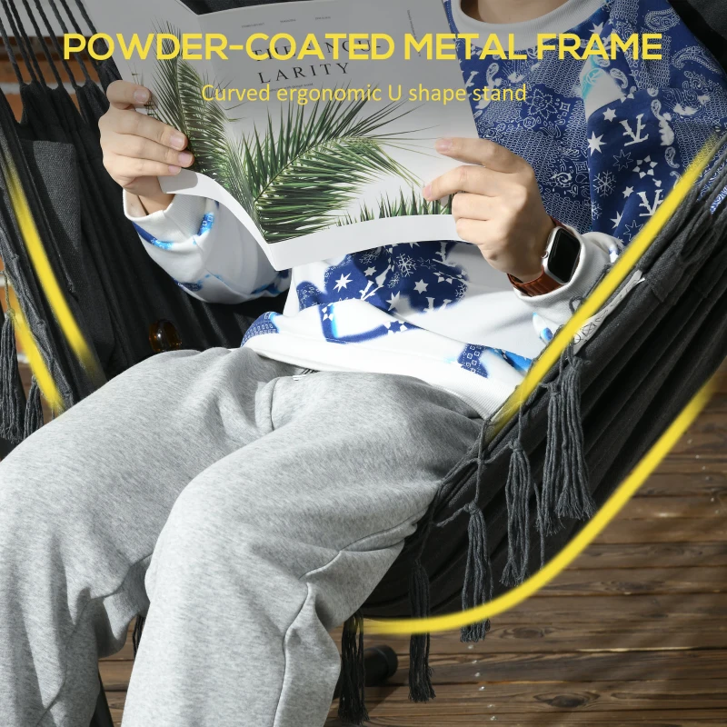 Outsunny Patio Hammock Chair with Stand, Outdoor Hammock Swing Hanging Lounge Chair with Side Pocket and Headrest, Dark Grey