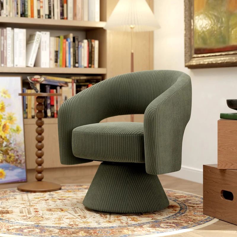 HOMCOM Swivel Barrel Accent Chair, Modern Upholstered Living Room Chair with Thick Padding for Reading, Green