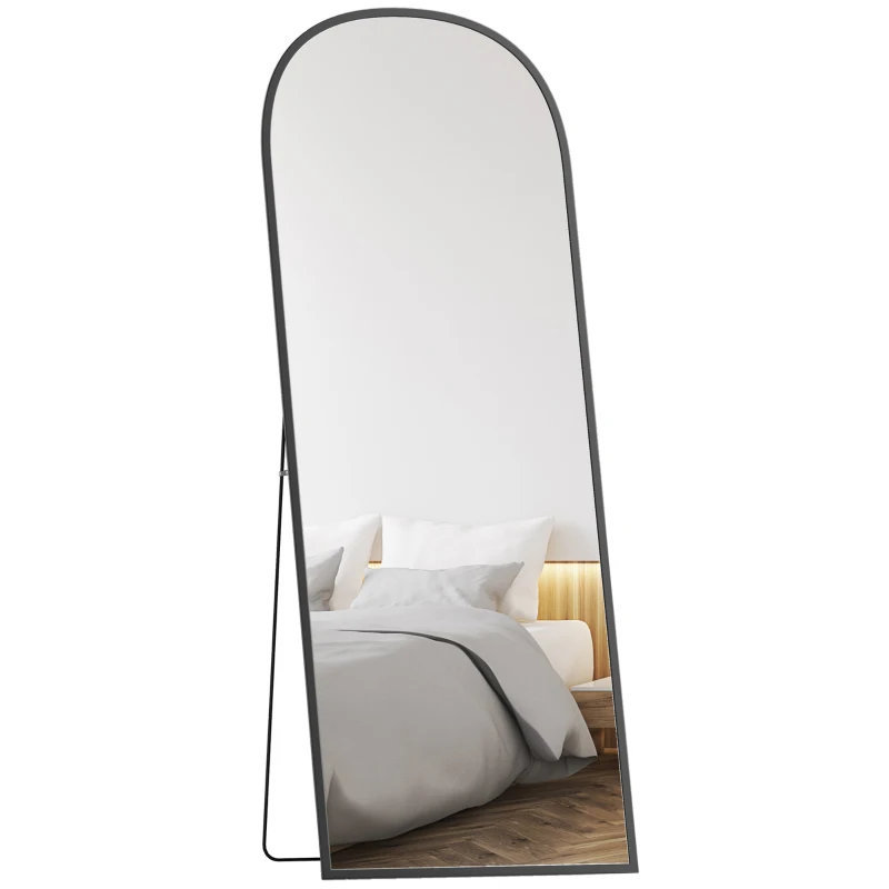 HOMCOM Arched Standing Mirror, 64" x 24" Full Length Mirror, Free Standing or Wall Mounted for Living Room, Bedroom, Black