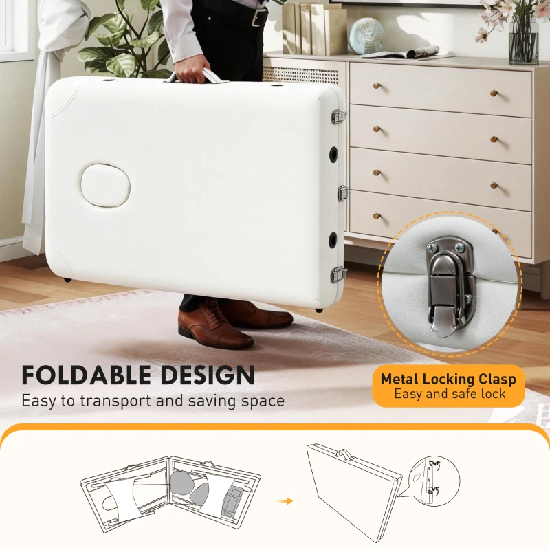 HOMCOM 85" 3 Section Foldable Massage Table Professional Salon Spa Facial Couch Bed (White)