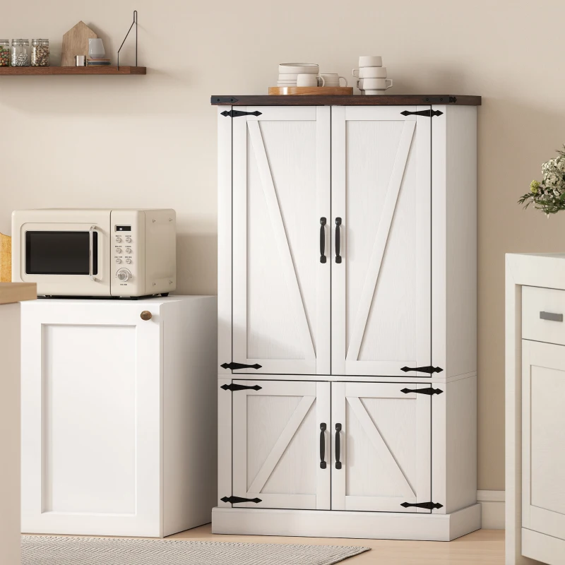 HOMCOM 53.5" Pantry Cabinet, Kitchen Storage Cabinet with Adjustable Shelves, 6 Door Spice Racks for Dining Room, White