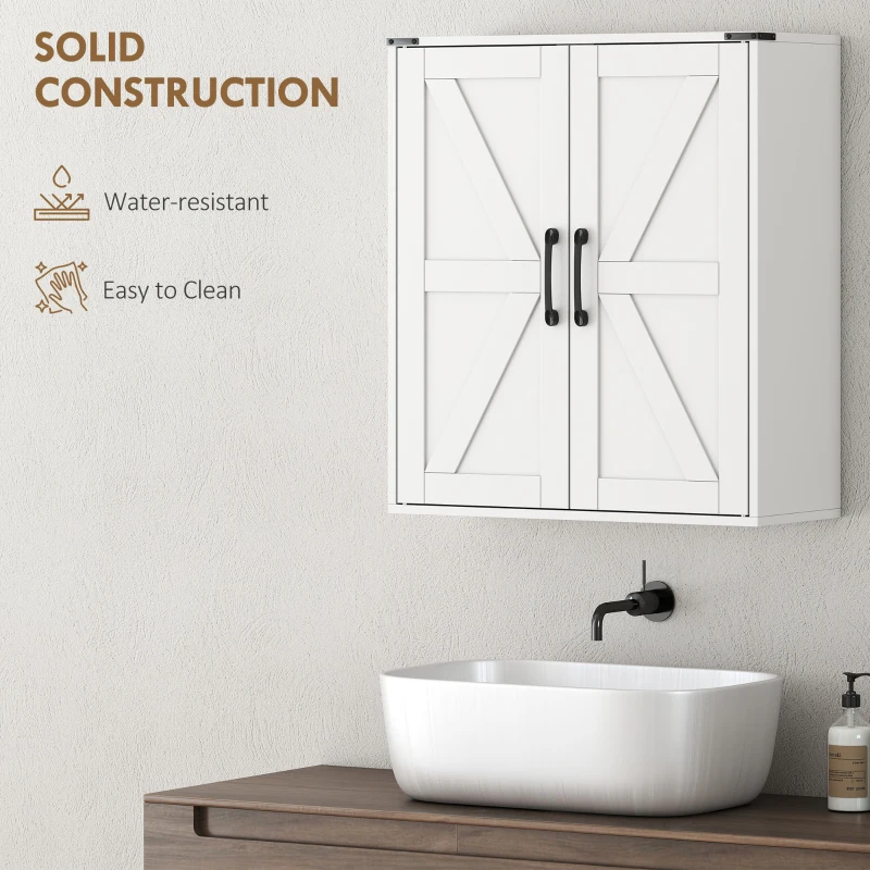 HOMCOM Bathroom Wall Cabinet, Wall Mounted Medicine Cabinet with Barn Doors and Adjustable Shelves, Over The Toilet, White