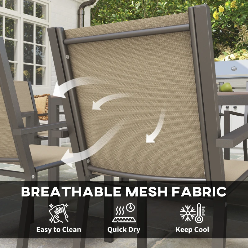 Outsunny 7 Piece Outdoor Dining Set with Rectangular Table and 6 Stackable Chairs, for Backyard, Lawn, Deck, Balcony, Pool Side