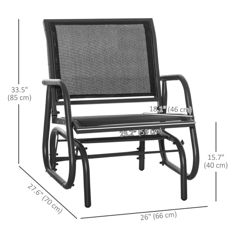 Outsunny Patio Glider Set of 2 Outdoor Glider Chair with Breathable Mesh Seat & Backrest, Armrests and Metal Frame, Black