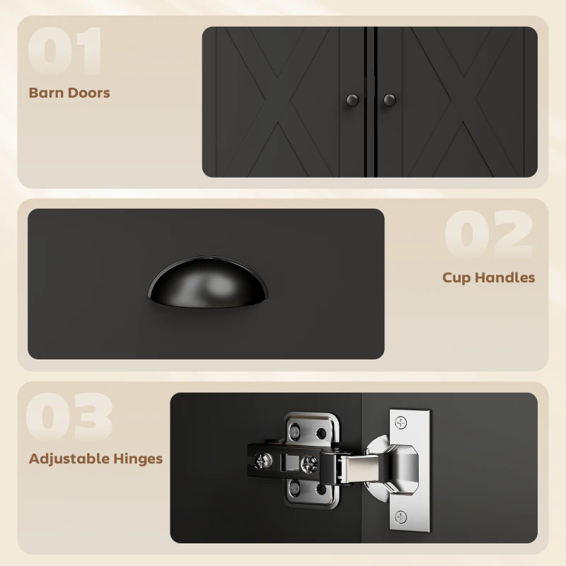 HOMCOM 46.5" Buffet Cabinet, Farmhouse Sideboard with 3 Barn Doors and 3 Drawers for Living Room, Kitchen, Black