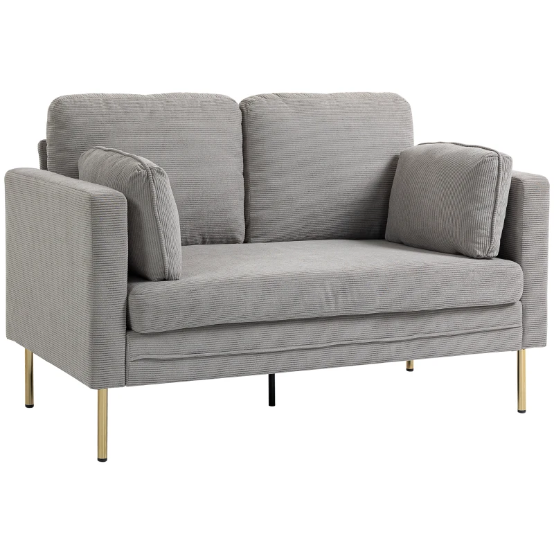 HOMCOM Loveseat Sofa, 55" Small Sofa Couch with 2 Pillows, Metal Legs for Living Room, Bedroom, Apartment, Grey