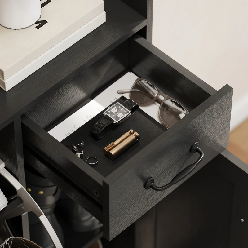 HOMCOM Farmhouse Shoe Storage Cabinet with Side Cabinet and Adjustable Shelves for Entryway, Hallway, Holds 12 Pairs, Black