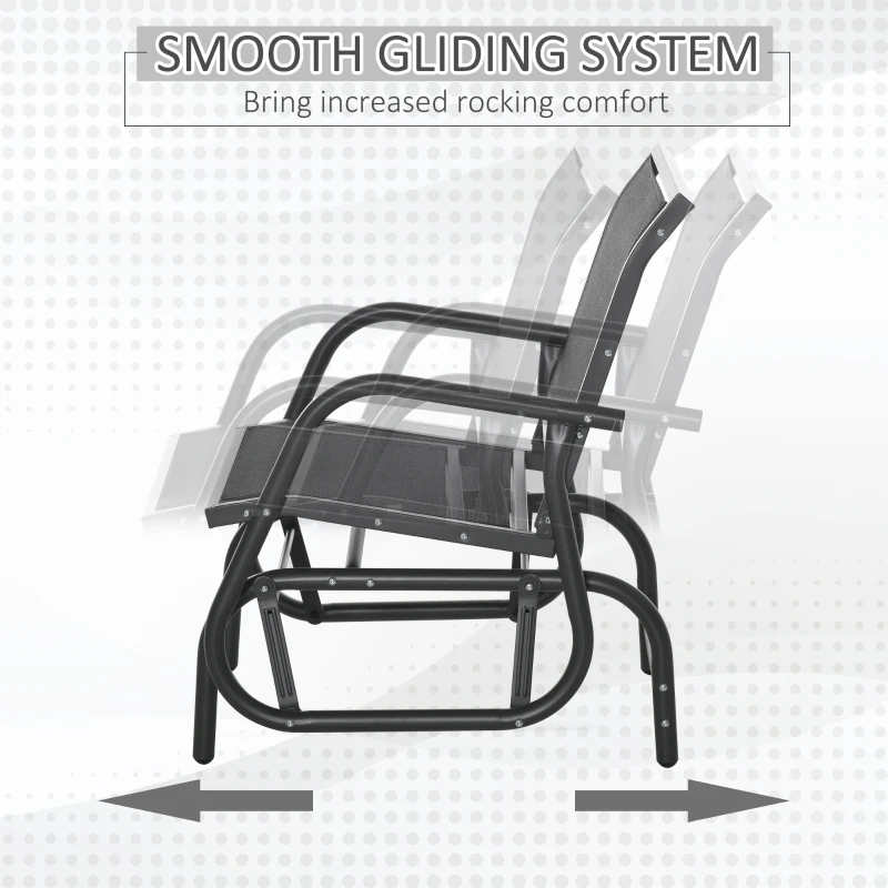 Outsunny Patio Glider Set of 2 Outdoor Glider Chair with Breathable Mesh Seat & Backrest, Armrests and Metal Frame, Black