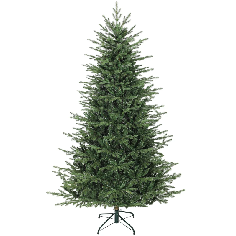 HOMCOM 7 ft Artificial Christmas Tree with Dense Realistic Branches, Full Ponderosa Fir, Hinged Xmas Tree, Easy Assembly