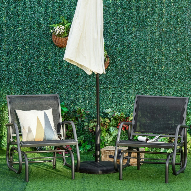 Outsunny Patio Glider Set of 2 Outdoor Glider Chair with Breathable Mesh Seat & Backrest, Armrests and Metal Frame, Black