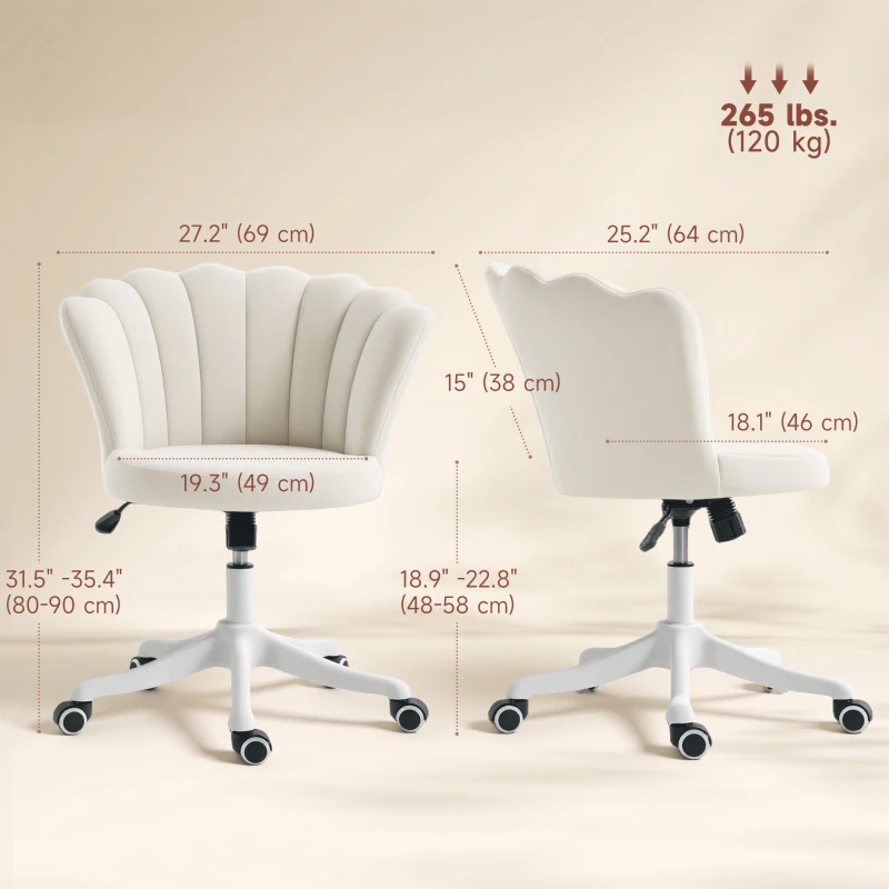 HOMCOM Office Chair, Armless Swivel Desk Chair with Adjustable Height, Backrest, Tilt Function for Office, Vanity, Cream