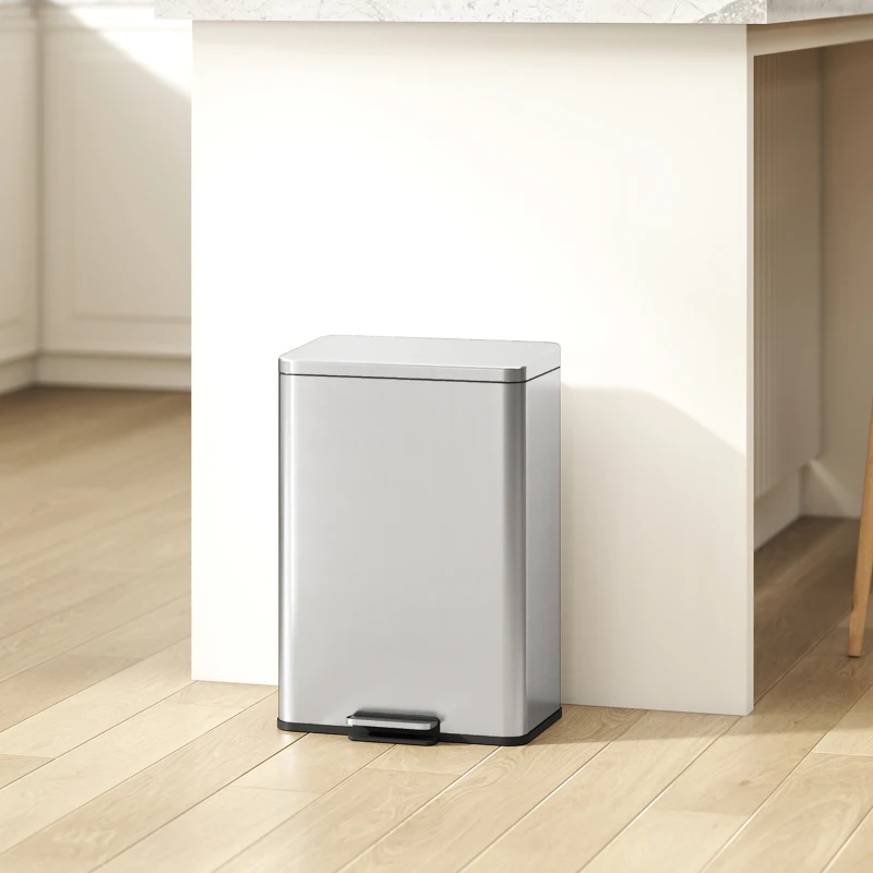 HOMCOM 5.3 Gallon/20 L Garbage Bin with Soft Close Lid, Trash Can with Removable Inner Bucket for Kitchen, Office, Silver