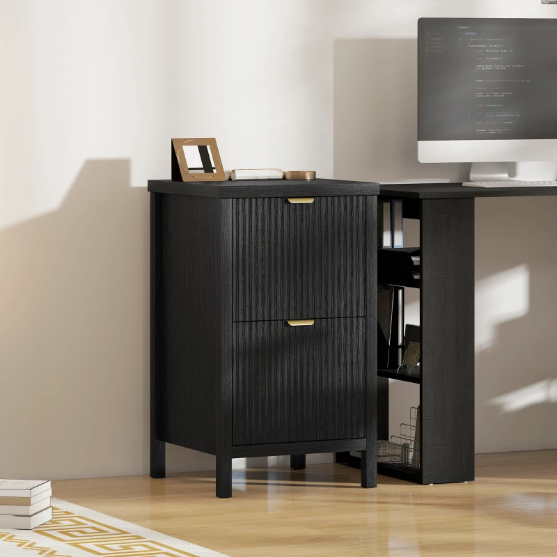 HOMCOM 2 Drawer File Cabinet with Silent Slides, Vertical Modern Filing Cabinet Fits Letter/A4 Size Home Office, Black