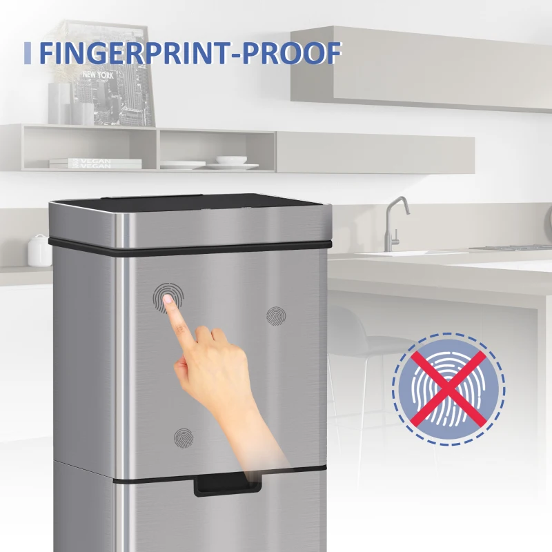 HOMCOM Sensor Trash Can, 19 Gallon Stainless Steel Kitchen Garbage Can with 3 Compartments, Removable Inner Buckets, Silver