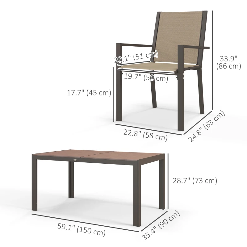 Outsunny 7 Piece Outdoor Dining Set with Rectangular Table and 6 Stackable Chairs, for Backyard, Lawn, Deck, Balcony, Pool Side