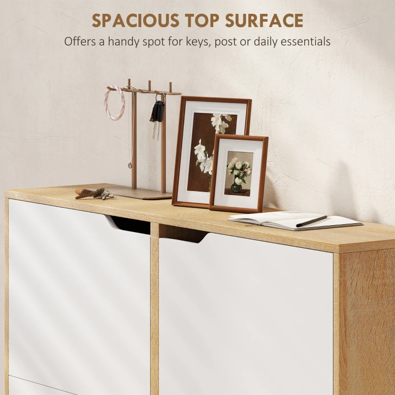 HOMCOM Narrow Shoe Cabinet, Shoe Storage Cabinet with 4 Flip Drawers and Adjustable Shelves for 16 Pairs of Shoes, Natural