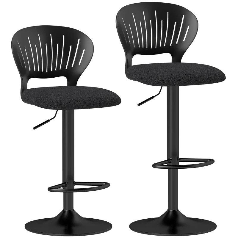 HOMCOM Bar Stools Set of 2, Modern Swivel Counter Height Barstools with Footrest and Hollow Backrest, Black