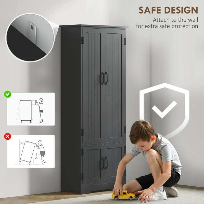 HOMCOM 60" 4-Door Storage Cabinet Multi-Storey Large Space Pantry with Adjustable Shelves Black