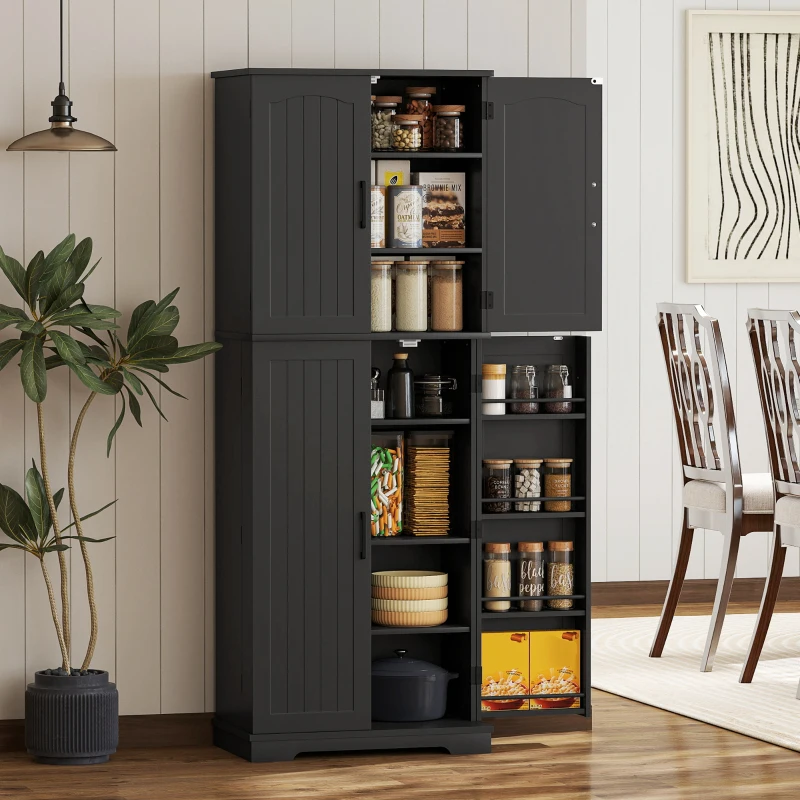 HOMCOM Tall Pantry Cabinet, 64" Storage Cabinet with Adjustable Shelves and 8 Door Spice Racks for Kitchen, Dining Room, Black