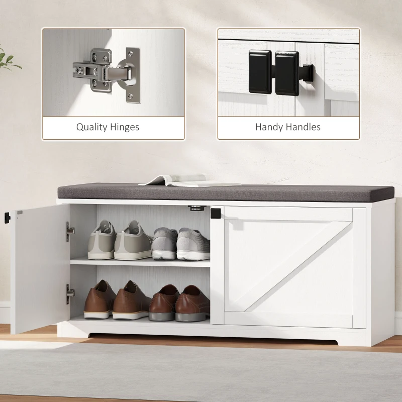 HOMCOM Shoe Storage Bench with Padded Seat, Entryway Bench Holds up to 352 lb, Shoe Organizer, 8 Pairs, White Wood Grain