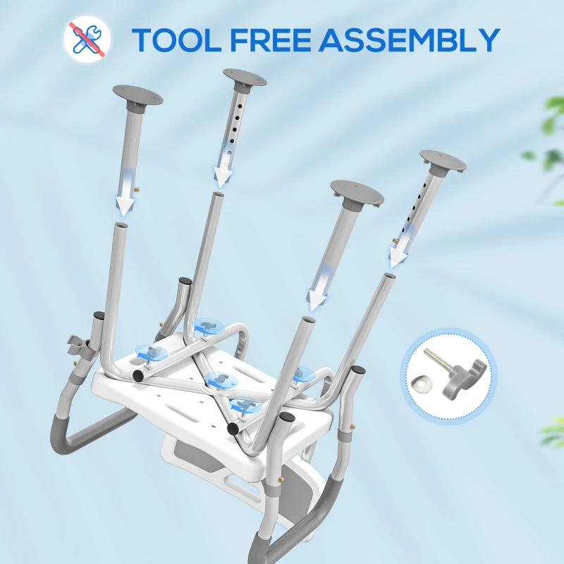 HOMCOM Adjustable Shower Chair with Arms Back and Padded Seat, Light Grey